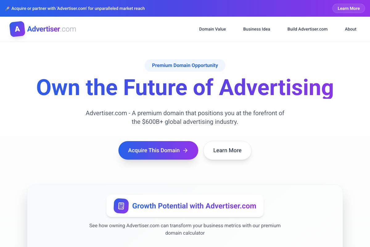 Advertiser.com premium domain starter site preview - built with The Trust Shortcut methodology