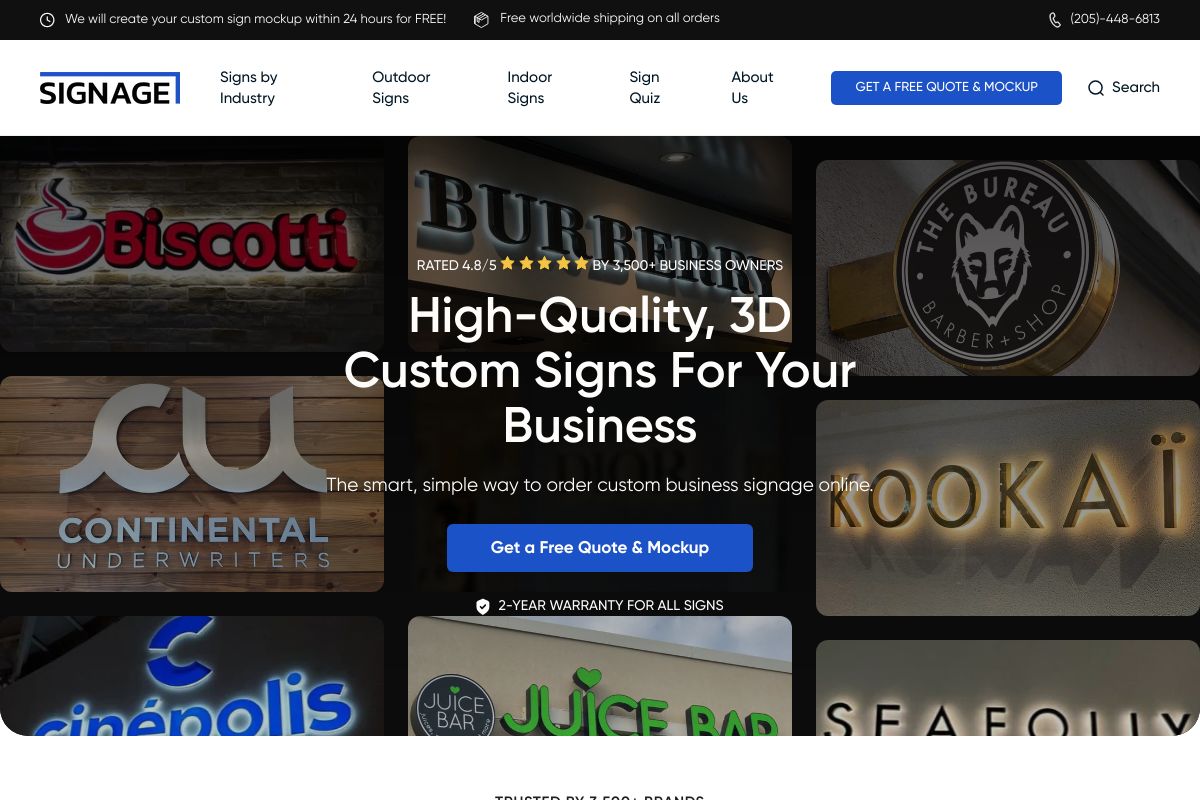 Signage.com premium domain starter site preview - built with The Trust Shortcut methodology