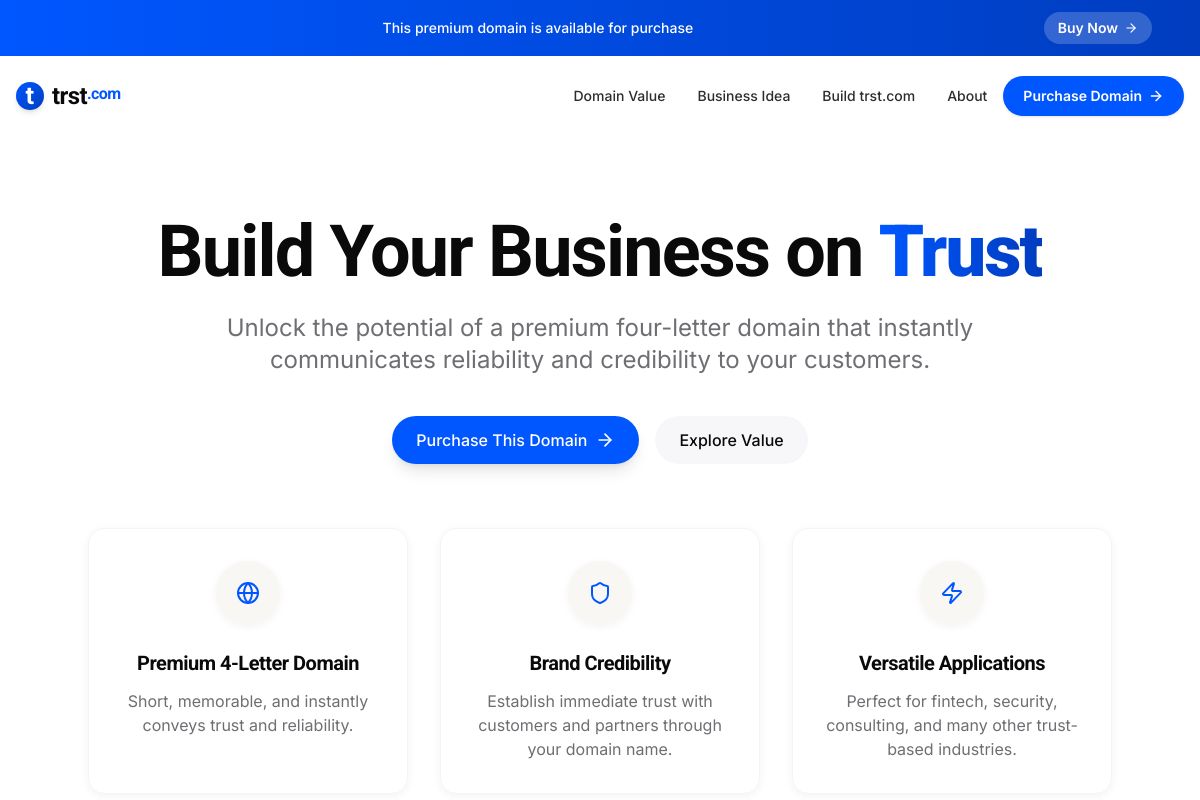 TRST.com premium domain starter site preview - built with The Trust Shortcut methodology